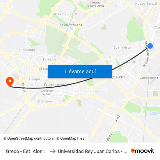 Greco - Est. Alonso De Mendoza to Universidad Rey Juan Carlos - Campus De Fuenlabrada map