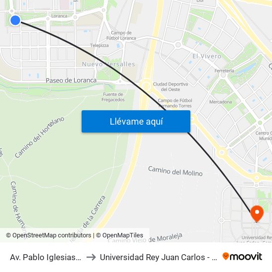 Av. Pablo Iglesias - María Moliner to Universidad Rey Juan Carlos - Campus De Fuenlabrada map
