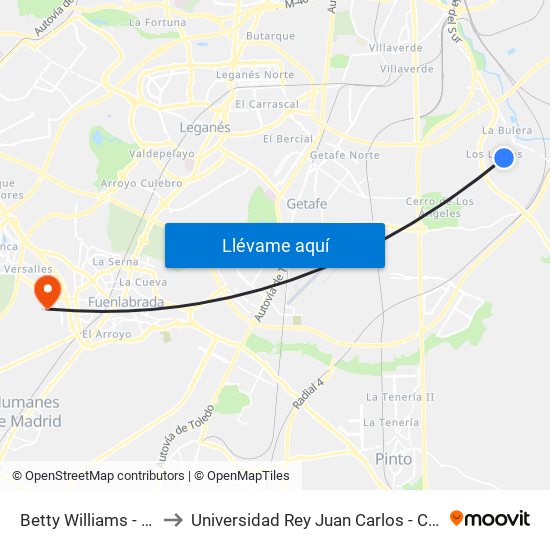 Betty Williams - Polideportivo to Universidad Rey Juan Carlos - Campus De Fuenlabrada map