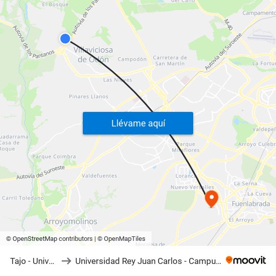 Tajo - Universidad to Universidad Rey Juan Carlos - Campus De Fuenlabrada map