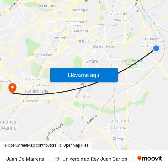 Juan De Mairena - José Echegaray to Universidad Rey Juan Carlos - Campus De Fuenlabrada map