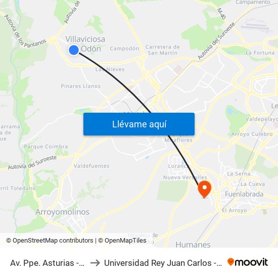 Av. Ppe. Asturias - Centro De Salud to Universidad Rey Juan Carlos - Campus De Fuenlabrada map