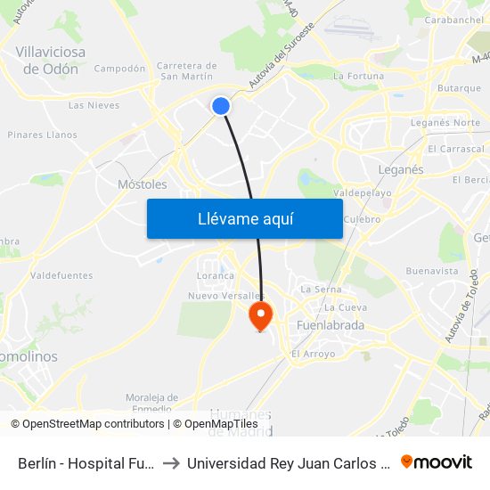 Berlín - Hospital Fundación Alcorcón to Universidad Rey Juan Carlos - Campus De Fuenlabrada map