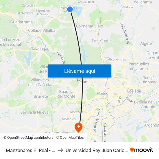 Manzanares El Real - Fuente De Las Ermitas to Universidad Rey Juan Carlos - Campus De Fuenlabrada map