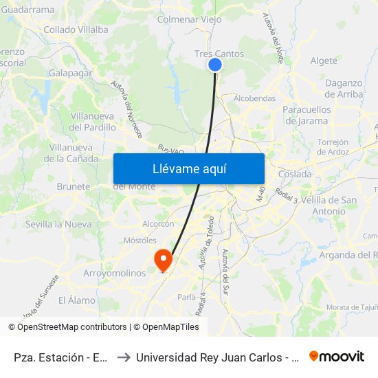 Pza. Estación - Est. Tres Cantos to Universidad Rey Juan Carlos - Campus De Fuenlabrada map