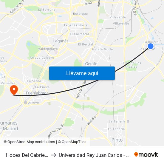 Hoces Del Cabriel - Groenlandia to Universidad Rey Juan Carlos - Campus De Fuenlabrada map