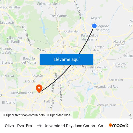 Olivo - Pza. Eras De Arriba to Universidad Rey Juan Carlos - Campus De Fuenlabrada map