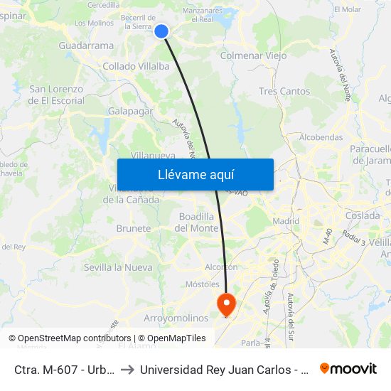 Ctra. M-607 - Urb. Las Praderas to Universidad Rey Juan Carlos - Campus De Fuenlabrada map