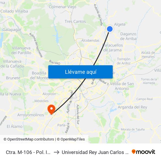 Ctra. M-106 - Pol. Ind. Río De Janeiro to Universidad Rey Juan Carlos - Campus De Fuenlabrada map