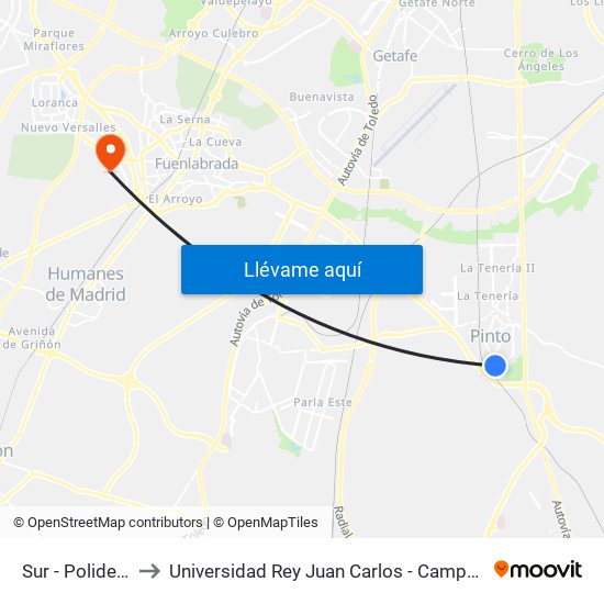 Sur - Polideportivo to Universidad Rey Juan Carlos - Campus De Fuenlabrada map
