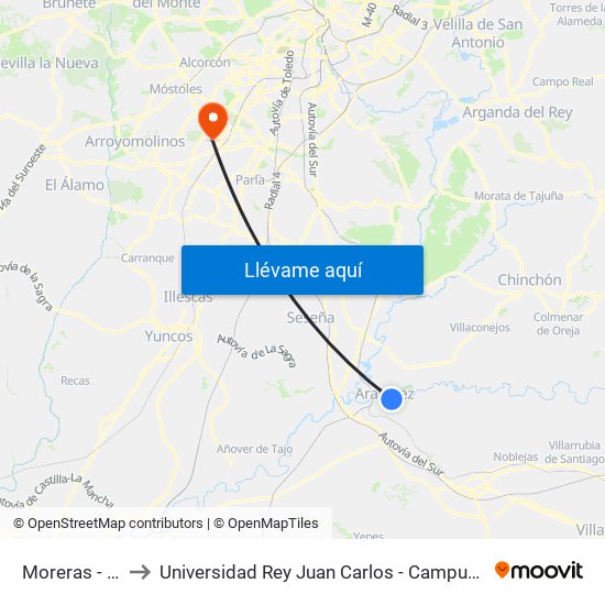 Moreras - Ancha to Universidad Rey Juan Carlos - Campus De Fuenlabrada map