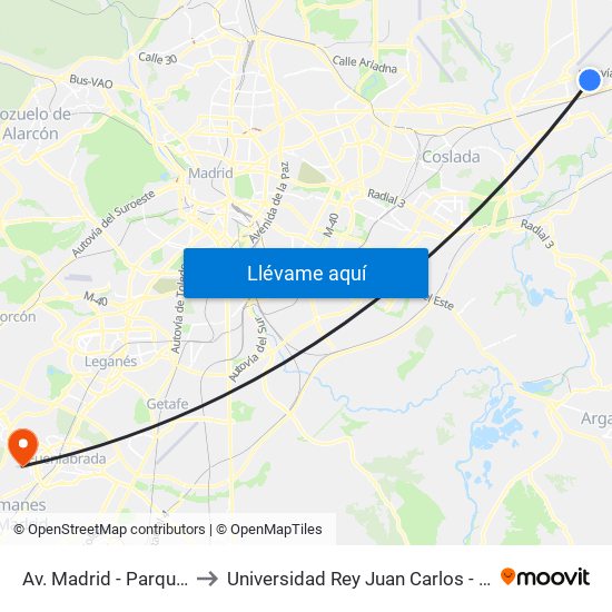 Av. Madrid - Parque Las Veredillas to Universidad Rey Juan Carlos - Campus De Fuenlabrada map