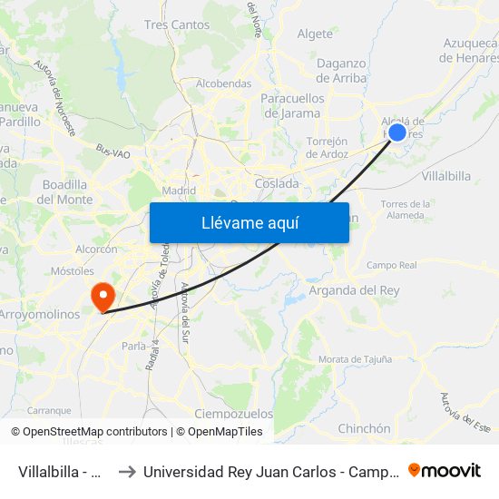 Villalbilla - Mercado to Universidad Rey Juan Carlos - Campus De Fuenlabrada map