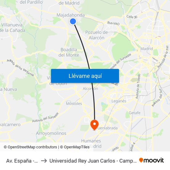 Av. España - El Zoco to Universidad Rey Juan Carlos - Campus De Fuenlabrada map