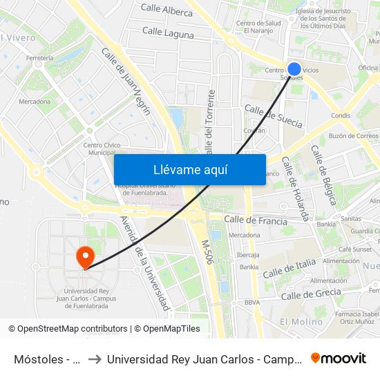 Móstoles - Colegio to Universidad Rey Juan Carlos - Campus De Fuenlabrada map