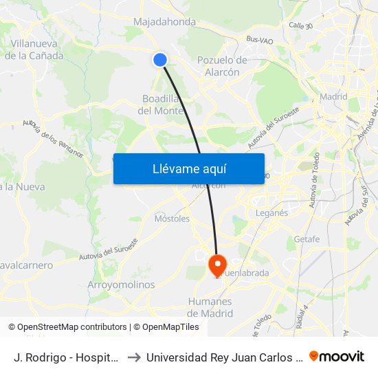 J. Rodrigo - Hospital Puerta De Hierro to Universidad Rey Juan Carlos - Campus De Fuenlabrada map
