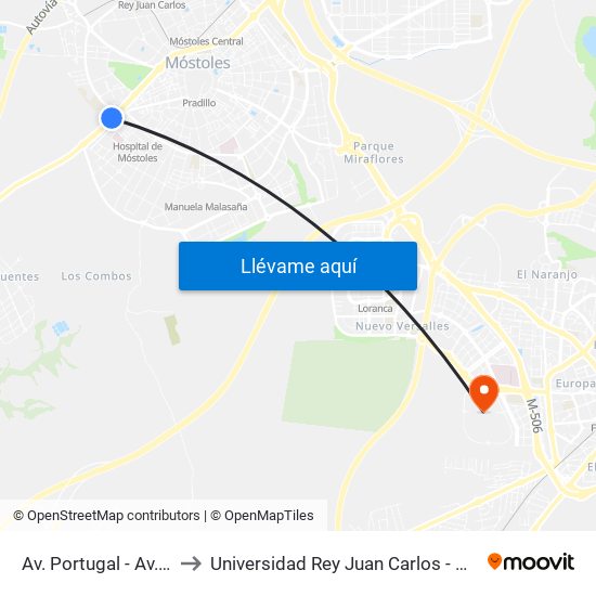 Av. Portugal - Av. Dos De Mayo to Universidad Rey Juan Carlos - Campus De Fuenlabrada map
