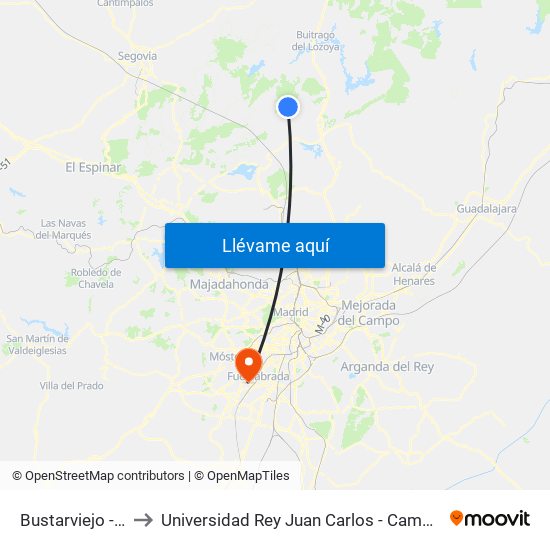 Bustarviejo - Cañada to Universidad Rey Juan Carlos - Campus De Fuenlabrada map