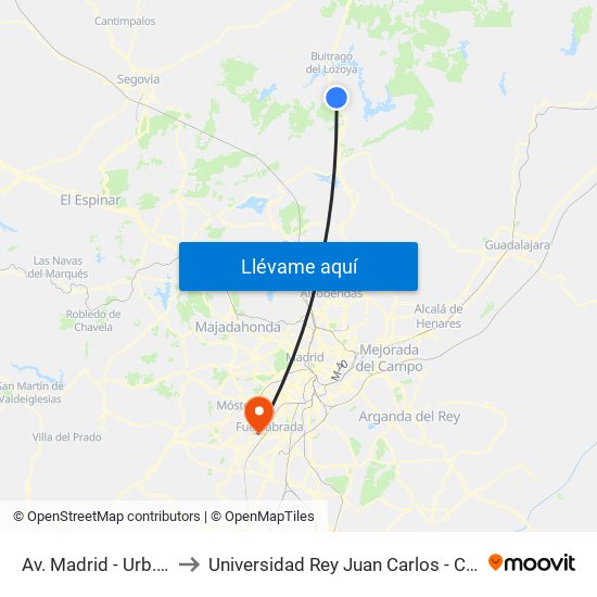 Av. Madrid - Urb. Los Terreros to Universidad Rey Juan Carlos - Campus De Fuenlabrada map