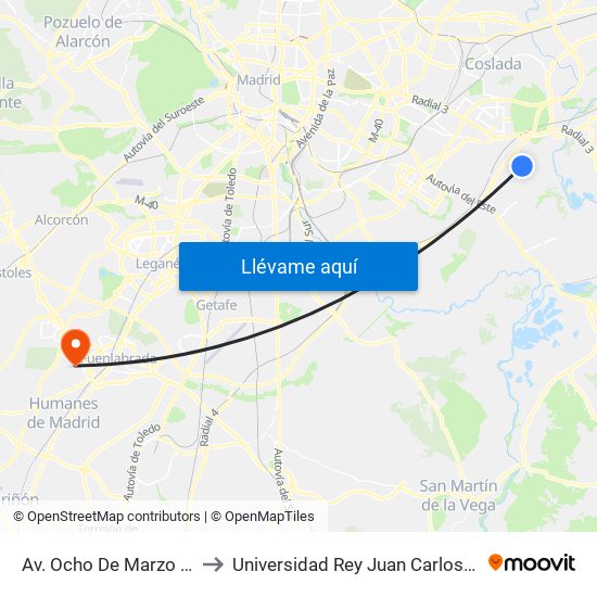 Av. Ocho De Marzo - Ciudad Educativa to Universidad Rey Juan Carlos - Campus De Fuenlabrada map