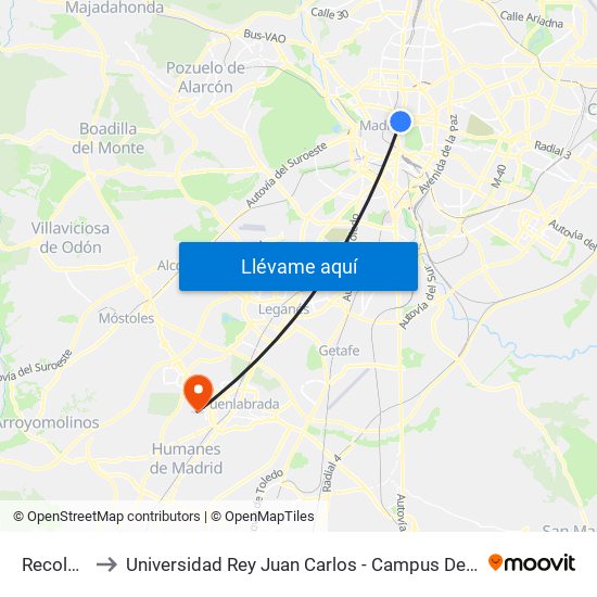 Recoletos to Universidad Rey Juan Carlos - Campus De Fuenlabrada map