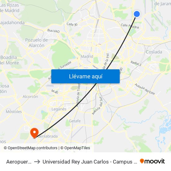 Aeropuerto T4 to Universidad Rey Juan Carlos - Campus De Fuenlabrada map