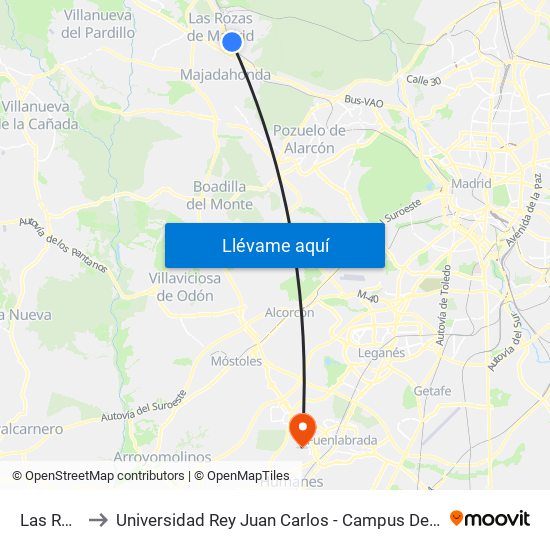 Las Rozas to Universidad Rey Juan Carlos - Campus De Fuenlabrada map