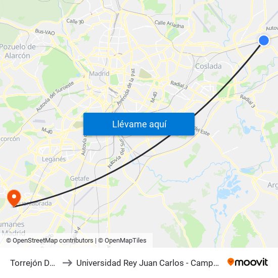 Torrejón De Ardoz to Universidad Rey Juan Carlos - Campus De Fuenlabrada map