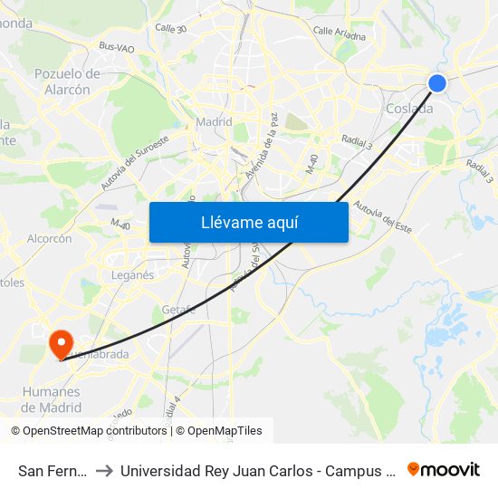 San Fernando to Universidad Rey Juan Carlos - Campus De Fuenlabrada map