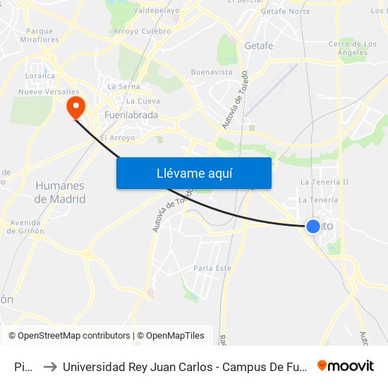 Pinto to Universidad Rey Juan Carlos - Campus De Fuenlabrada map