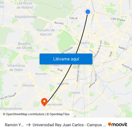 Ramón Y Cajal to Universidad Rey Juan Carlos - Campus De Fuenlabrada map