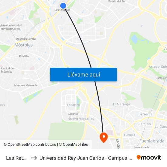 Las Retamas to Universidad Rey Juan Carlos - Campus De Fuenlabrada map