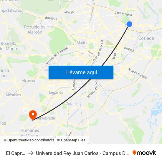 El Capricho to Universidad Rey Juan Carlos - Campus De Fuenlabrada map