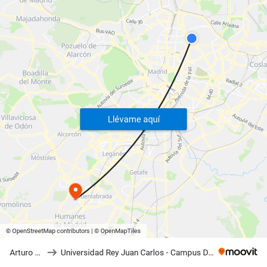 Arturo Soria to Universidad Rey Juan Carlos - Campus De Fuenlabrada map