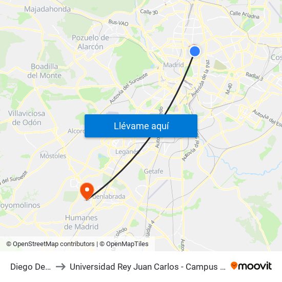 Diego De León to Universidad Rey Juan Carlos - Campus De Fuenlabrada map