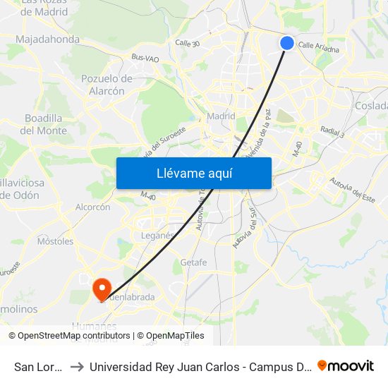 San Lorenzo to Universidad Rey Juan Carlos - Campus De Fuenlabrada map