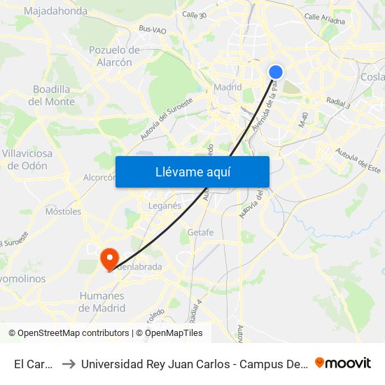 El Carmen to Universidad Rey Juan Carlos - Campus De Fuenlabrada map