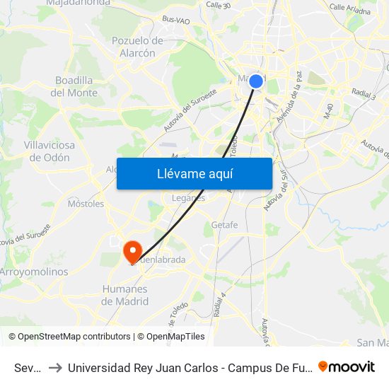 Sevilla to Universidad Rey Juan Carlos - Campus De Fuenlabrada map