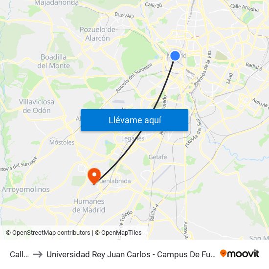 Callao to Universidad Rey Juan Carlos - Campus De Fuenlabrada map