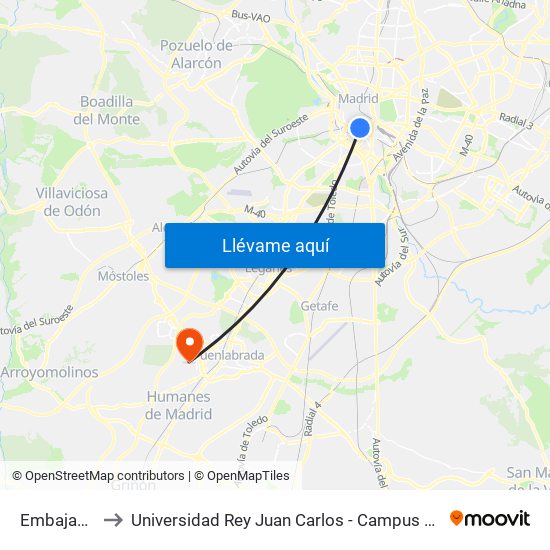 Embajadores to Universidad Rey Juan Carlos - Campus De Fuenlabrada map