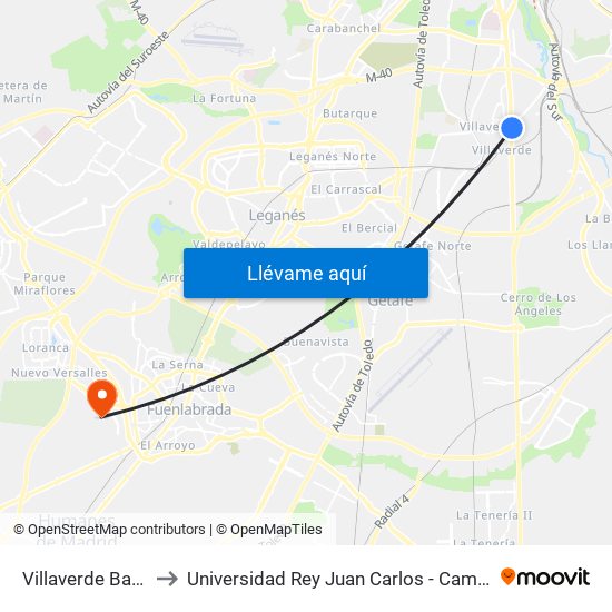 Villaverde Bajo - Cruce to Universidad Rey Juan Carlos - Campus De Fuenlabrada map
