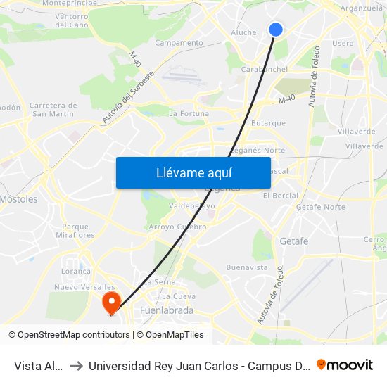 Vista Alegre to Universidad Rey Juan Carlos - Campus De Fuenlabrada map