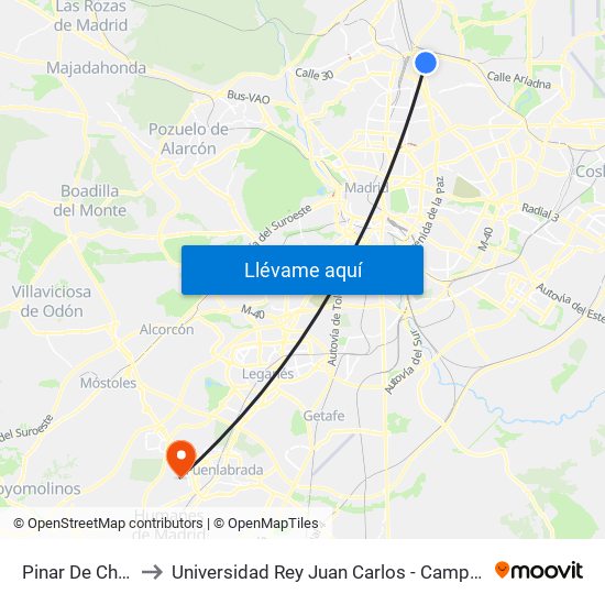 Pinar De Chamartín to Universidad Rey Juan Carlos - Campus De Fuenlabrada map