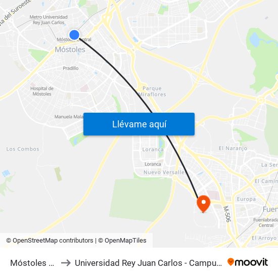Móstoles Central to Universidad Rey Juan Carlos - Campus De Fuenlabrada map