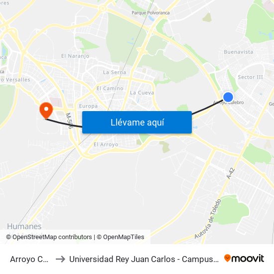 Arroyo Culebro to Universidad Rey Juan Carlos - Campus De Fuenlabrada map