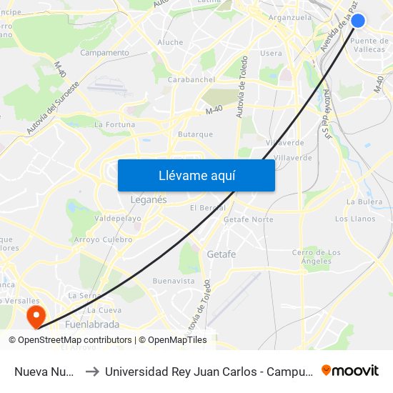 Nueva Numancia to Universidad Rey Juan Carlos - Campus De Fuenlabrada map
