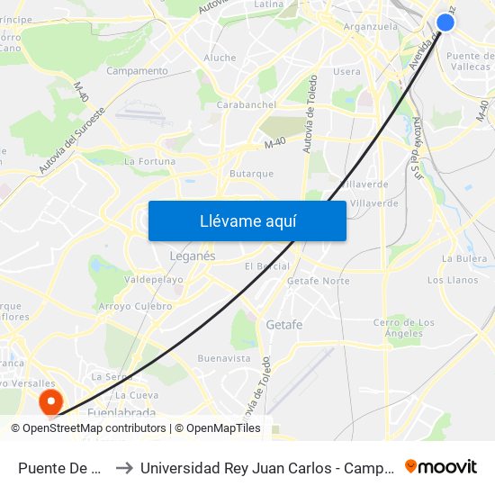 Puente De Vallecas to Universidad Rey Juan Carlos - Campus De Fuenlabrada map