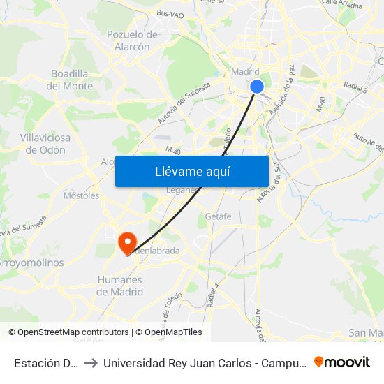 Estación Del Arte to Universidad Rey Juan Carlos - Campus De Fuenlabrada map