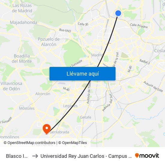 Blasco Ibáñez to Universidad Rey Juan Carlos - Campus De Fuenlabrada map