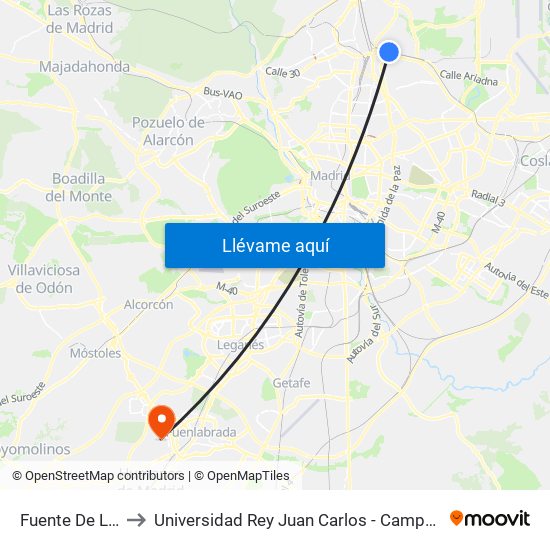 Fuente De La Mora to Universidad Rey Juan Carlos - Campus De Fuenlabrada map
